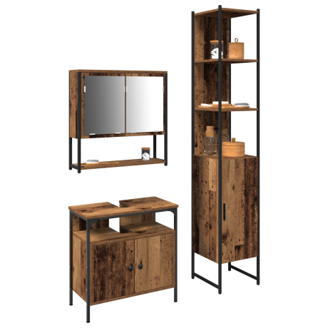 vidaXL Badkamer Waskast met Ingebouwde Wastafel Oud Hout Engineered Wood afbeelding3 - 1