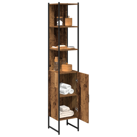 vidaXL Badkamerkast met plank Oud hout 33 x 33 x 185,5 cm Bewerkt hout afbeelding3 - 1