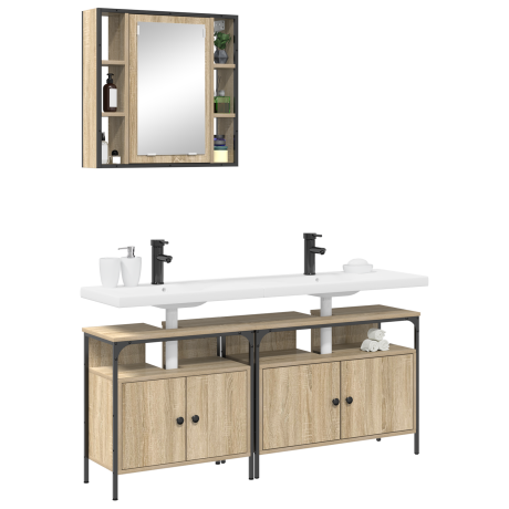 vidaXL Badkamerkast set met plank 3 pcs Sonoma eiken 80 x 30 x 60 cm afbeelding3 - 1