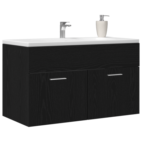 vidaXL Badkamerkasten in Zwart Eiken 80x38,5x46 cm Van Gefabriceerd Hout afbeelding3 - 1