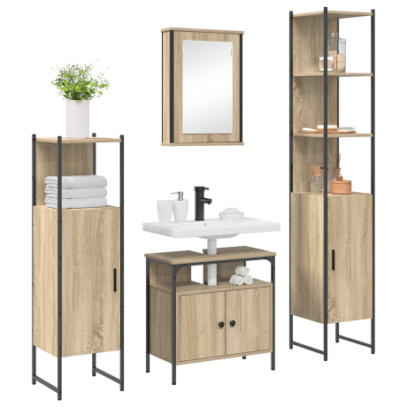 vidaXL Badkamermeubelset 4 pcs Sonoma eiken 33 x 33 x 185.5 cm afbeelding3 - 1
