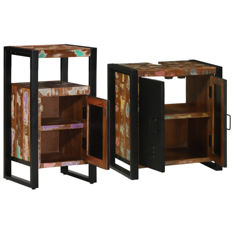 vidaXL Badkamermeubelset met plank 2 pcs Bruin massief gerecycled hout afbeelding3 - 1