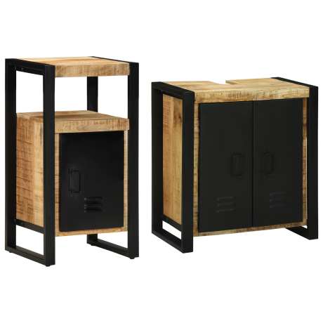 vidaXL Badkamermeubelset 2 pcs Bruin en zwart Massief Mango Hout afbeelding3 - 1