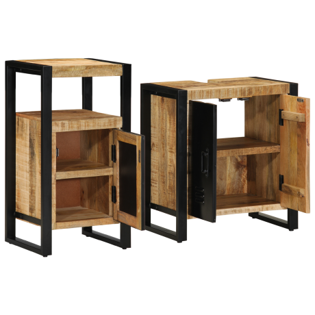 vidaXL Badkamermeubelset 2 pcs Bruin en zwart Massief Mango Hout afbeelding3 - 1