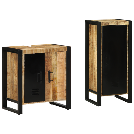 vidaXL Badkamermeubelset 2 pcs Bruin en zwart Massief Mango Hout afbeelding3 - 1