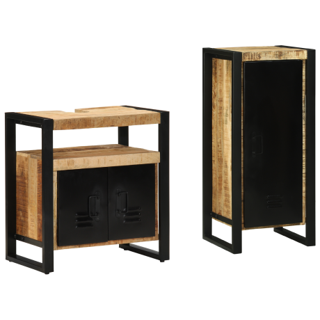 vidaXL Badkamermeubelset 2 pcs Bruin en zwart Massief Mango Hout afbeelding3 - 1