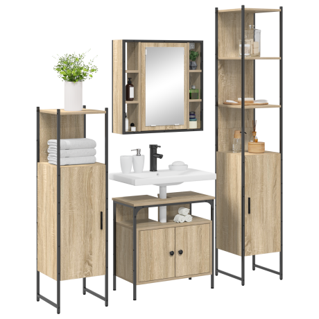 vidaXL Badkamermeubelset met plank Wandgemonteerd Anders met opslag met de deur met spiegel 4 pcs Sonoma eiken afbeelding3 - 1