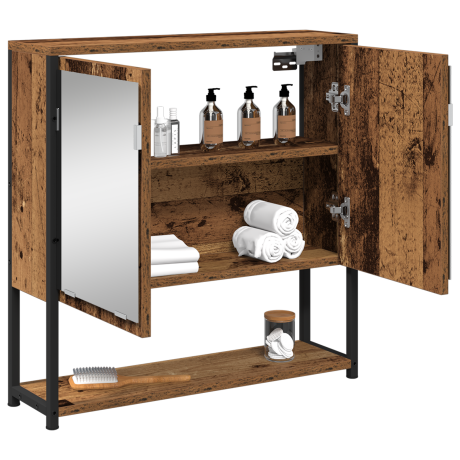 vidaXL Spiegelkast met plank Oudhout 60 x 16 x 60 cm Bewerkt hout afbeelding3 - 1