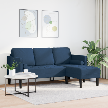 vidaXL Bank 3-zits L-vormig 160 cm stof blauw afbeelding3 - 1