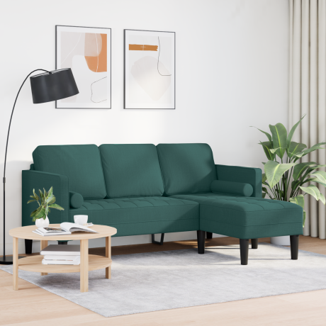 vidaXL Bank 3-zits L-vormig 160 cm stof donkergroen afbeelding3 - 1