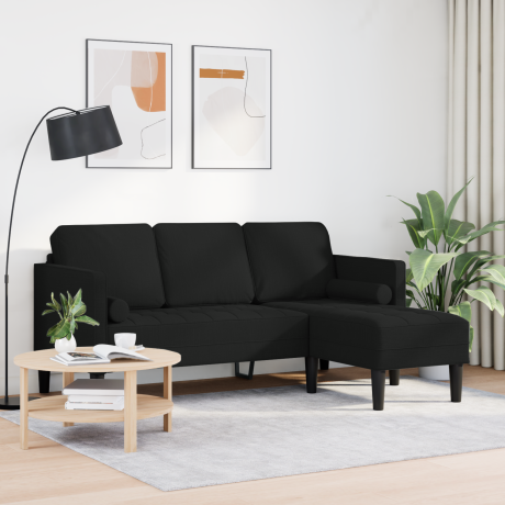 vidaXL Bank 3-zits L-vormig 160 cm stof zwart afbeelding3 - 1