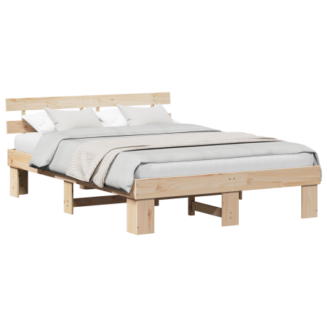 vidaXL Bedframe met hoofdeinde Naturel 150 x 200 cm Massief grenenhout afbeelding3 - 1