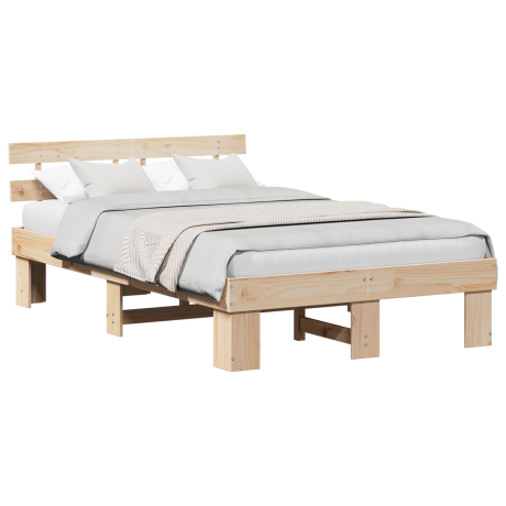 vidaXL Bedframe met hoofdeinde Naturel 140 x 190 cm Massief grenenhout afbeelding3 - 1