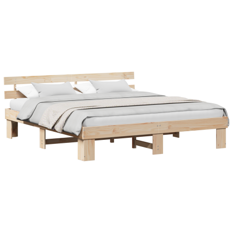 vidaXL Bedframe met hoofdeinde Naturel 200 x 200 cm Massief grenenhout afbeelding3 - 1