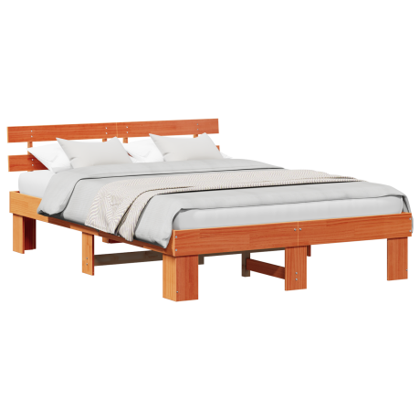 vidaXL Bedframe met hoofdbord Waxbruin 150x200 cm Massief hout afbeelding3 - 1