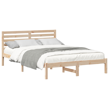 vidaXL Bedframe met hoofdeinde Bruin 140 x 210 cm Massief grenenhout afbeelding3 - 1