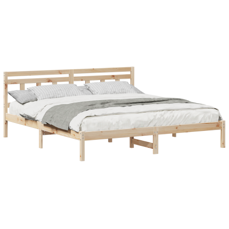 vidaXL Bedframe met hoofdeinde Bruin 200 x 200 cm Grenenhout afbeelding3 - 1