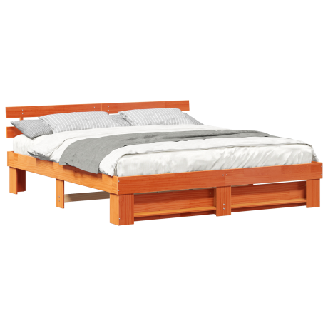 vidaXL Bedframe met hoofdeinde Bruin 200 x 200 cm Massief grenenhout afbeelding3 - 1