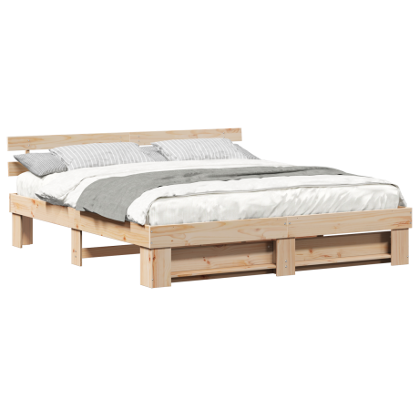 vidaXL Bedframe met hoofdeinde Bruin 200 x 200 cm Massief grenenhout afbeelding3 - 1