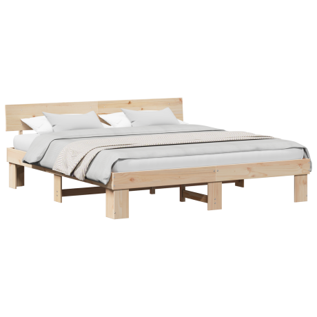 vidaXL Bedframe met hoofdeinde Bruin 200 x 200 cm Massief grenenhout afbeelding3 - 1