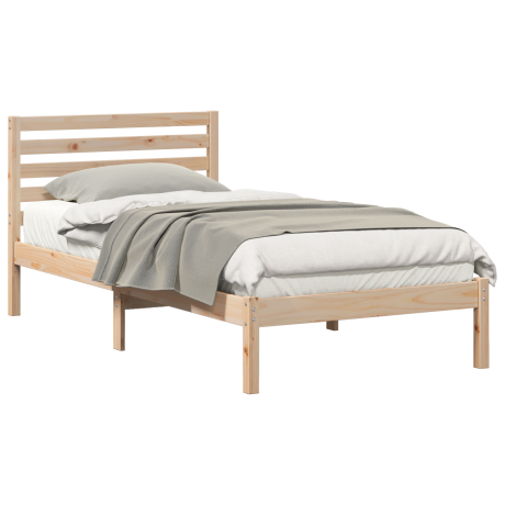 vidaXL Bedframe met hoofdeinde Bruin 90 x 200 cm Massief grenenhout afbeelding3 - 1