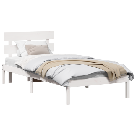 vidaXL Bedframe met hoofdeinde Wit 100 x 200 cm Massief grenenhout afbeelding3 - 1