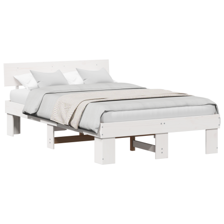 vidaXL Bedframe met hoofdeinde Wit 120 x 190 cm Massief grenenhout afbeelding3 - 1