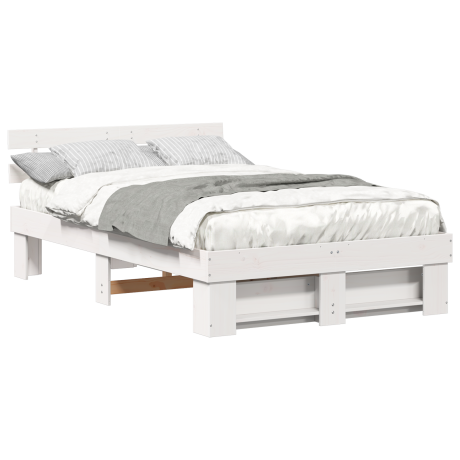 vidaXL Bedframe met hoofdeinde Wit 120 x 200 cm Massief grenenhout afbeelding3 - 1