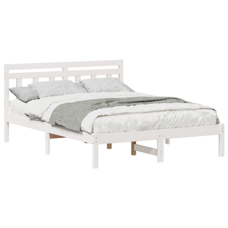 vidaXL Bedframe Wit 140 x 190 cm Massief grenenhout afbeelding3 - 1