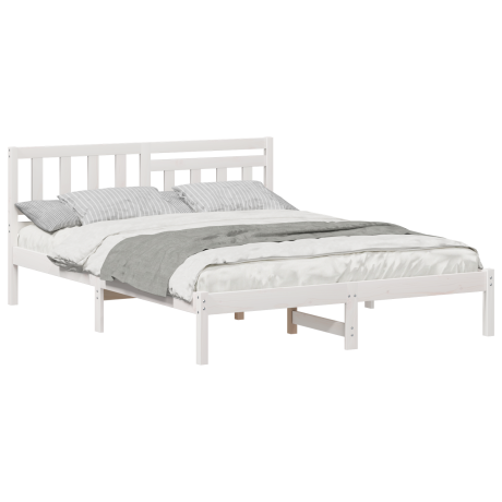 vidaXL Bedframe met hoofdeinde Wit 150 x 200 cm Massief grenenhout afbeelding3 - 1