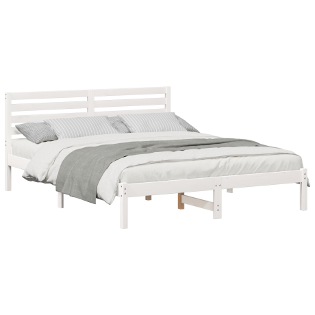 vidaXL Bedframe met hoofdeinde Wit 150 x 200 cm Massief grenenhout afbeelding3 - 1