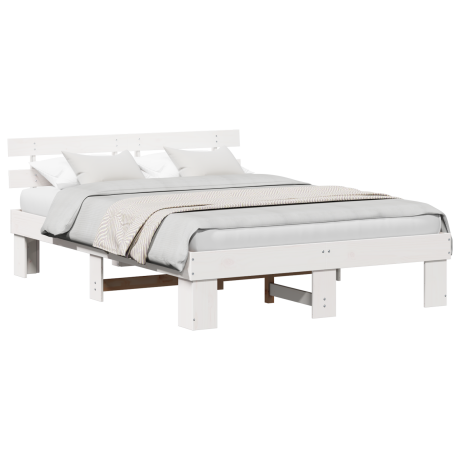 vidaXL Bedframe met hoofdeinde Wit 150 x 200 cm Massief grenenhout afbeelding3 - 1