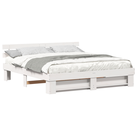 vidaXL Bedframe met hoofdeinde Wit 180 x 200 cm Massief grenenhout afbeelding3 - 1