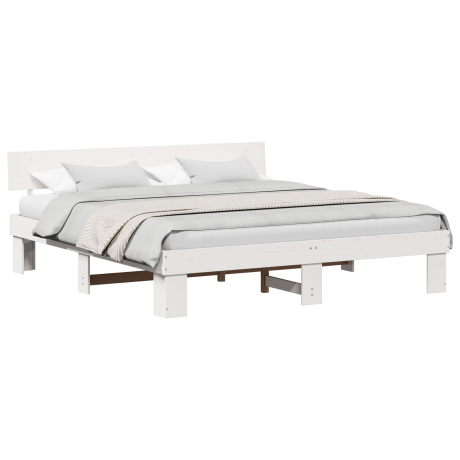 vidaXL Bedframe met hoofdeinde Wit 200 x 200 cm Hout afbeelding3 - 1