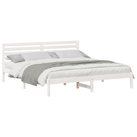 vidaXL Bedframe met hoofdeinde Wit 200 x 200 cm Massief grenenhout afbeelding3 - 1