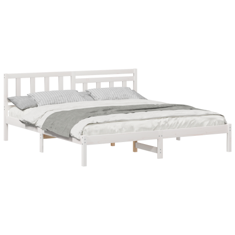 vidaXL Bedframe met hoofdeinde Wit 200 x 200 cm Massief grenenhout afbeelding3 - 1