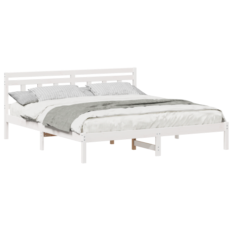 vidaXL Bedframe met hoofdeinde Wit 200 x 200 cm Massief grenenhout afbeelding3 - 1