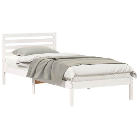 vidaXL Bedframe met hoofdeinde Wit 80 x 210 cm Massief grenenhout afbeelding3 - 1