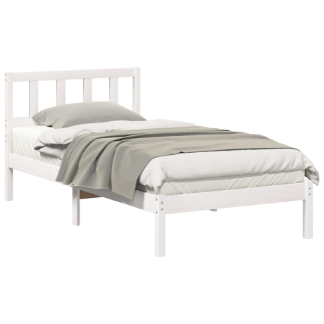 vidaXL Bedframe met hoofdeinde Wit 90 x 190 cm Massief grenenhout afbeelding3 - 1