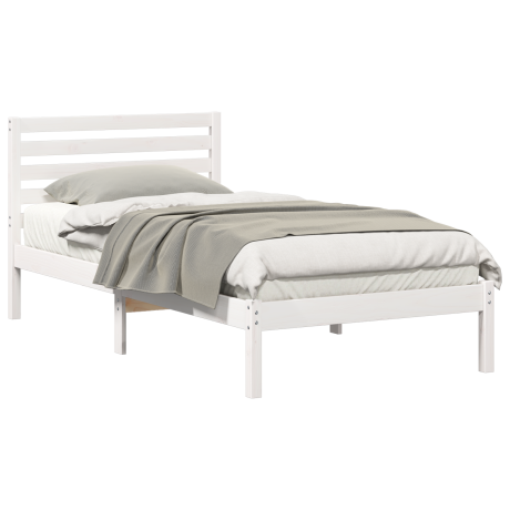 vidaXL Bedframe met hoofdeinde Wit 90 x 190 cm Massief grenenhout afbeelding3 - 1