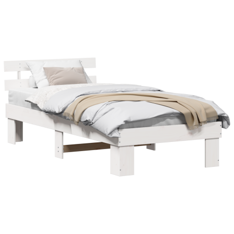 vidaXL Bedframe met hoofdeinde Wit 90 x 190 cm Massief grenenhout afbeelding3 - 1