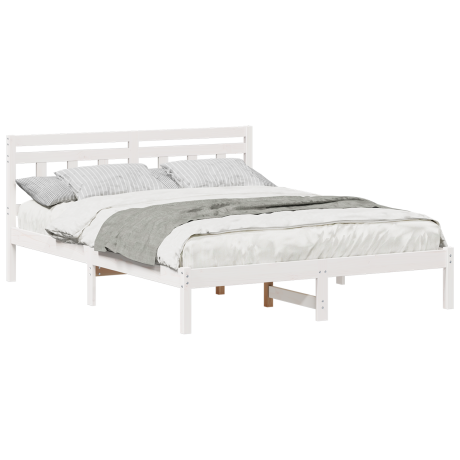 vidaXL Bedframe met hoofdeinde Wit Standaard Tweepersoons Grenenhout afbeelding3 - 1