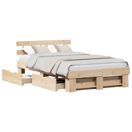 vidaXL Bedframe met lade met hoofdeinde met opslag Bruin 120 x 200 cm Grenenhout afbeelding3 - 1