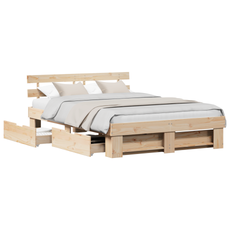 vidaXL Bedframe met lade met hoofdeinde met opslag Bruin 150 x 200 cm Massief grenenhout afbeelding3 - 1