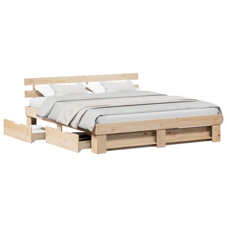 vidaXL Bedframe met lade met hoofdeinde met opslag Bruin 200 x 200 cm Massief grenenhout afbeelding3 - 1