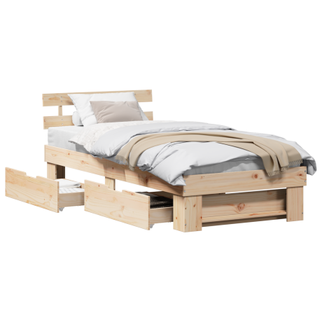 vidaXL Bedframe met hoofdeinde Naturel 75 x 190 cm Massief grenenhout afbeelding3 - 1