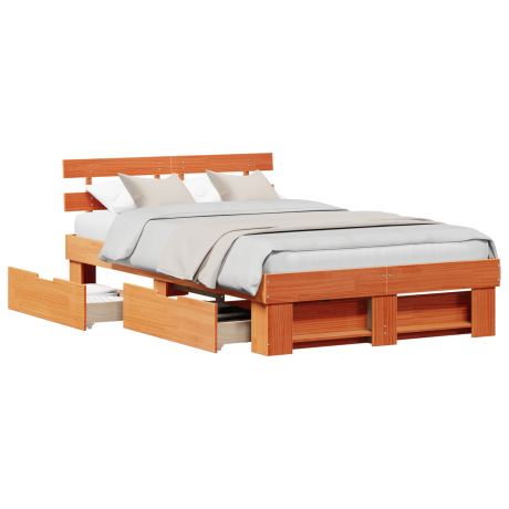 vidaXL Bedframe met lade met hoofdeinde met opslag Wasbruin 120 x 200 cm Massief hout afbeelding3 - 1