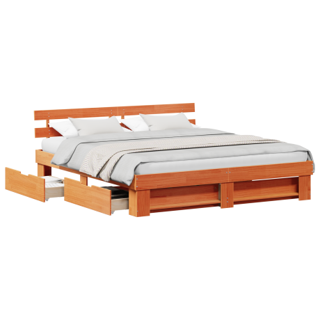 vidaXL Bedframe met lade met hoofdeinde met opslag Wasbruin 180 x 200 cm Massief hout afbeelding3 - 1