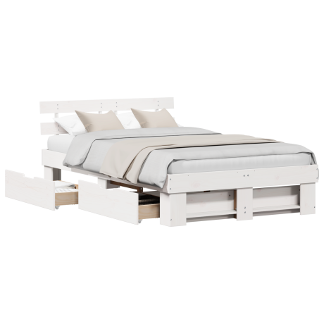 vidaXL Bedframe met lade met hoofdeinde met opslag Wit 140 x 190 cm Massief grenenhout afbeelding3 - 1