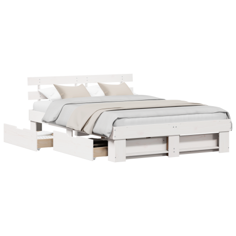 vidaXL Bedframe met lade met hoofdeinde met opslag Wit 140 x 200 cm Grenenhout afbeelding3 - 1